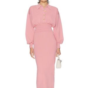 Pink Maxi Dress with Button Polo Collar